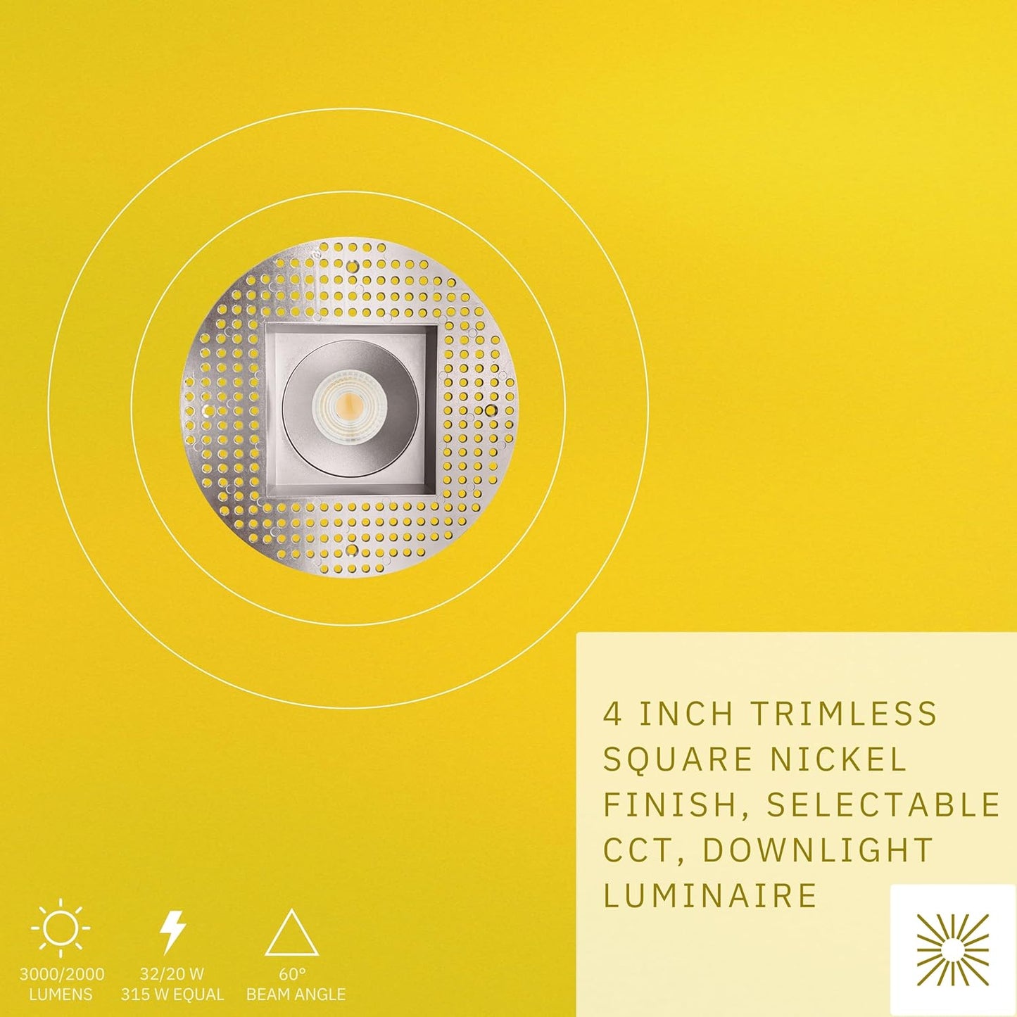 P-6469 4 Inch Trimless Square, Nickel Finish 32 Watts, 3000 Lumens 5CCT Recessed Light