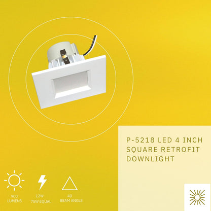 P-5218 4 Inch Square White 12W 900 Lumens Super White 5k Retrofit Light