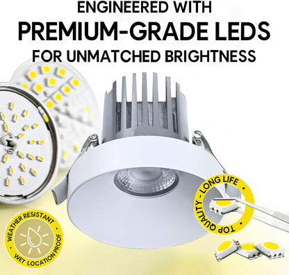 P-6946 3 inch Round White 3/4 Inch Drop Trim Downlight Luminaire 9W=75W, 850 Lumens, 5CCT