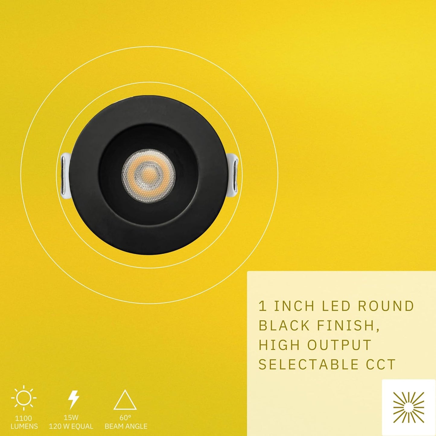 P-6516 1 Inch Round Black Smooth High-Output, 15 Watts, 1100 Lumens 5CCT Recessed Light