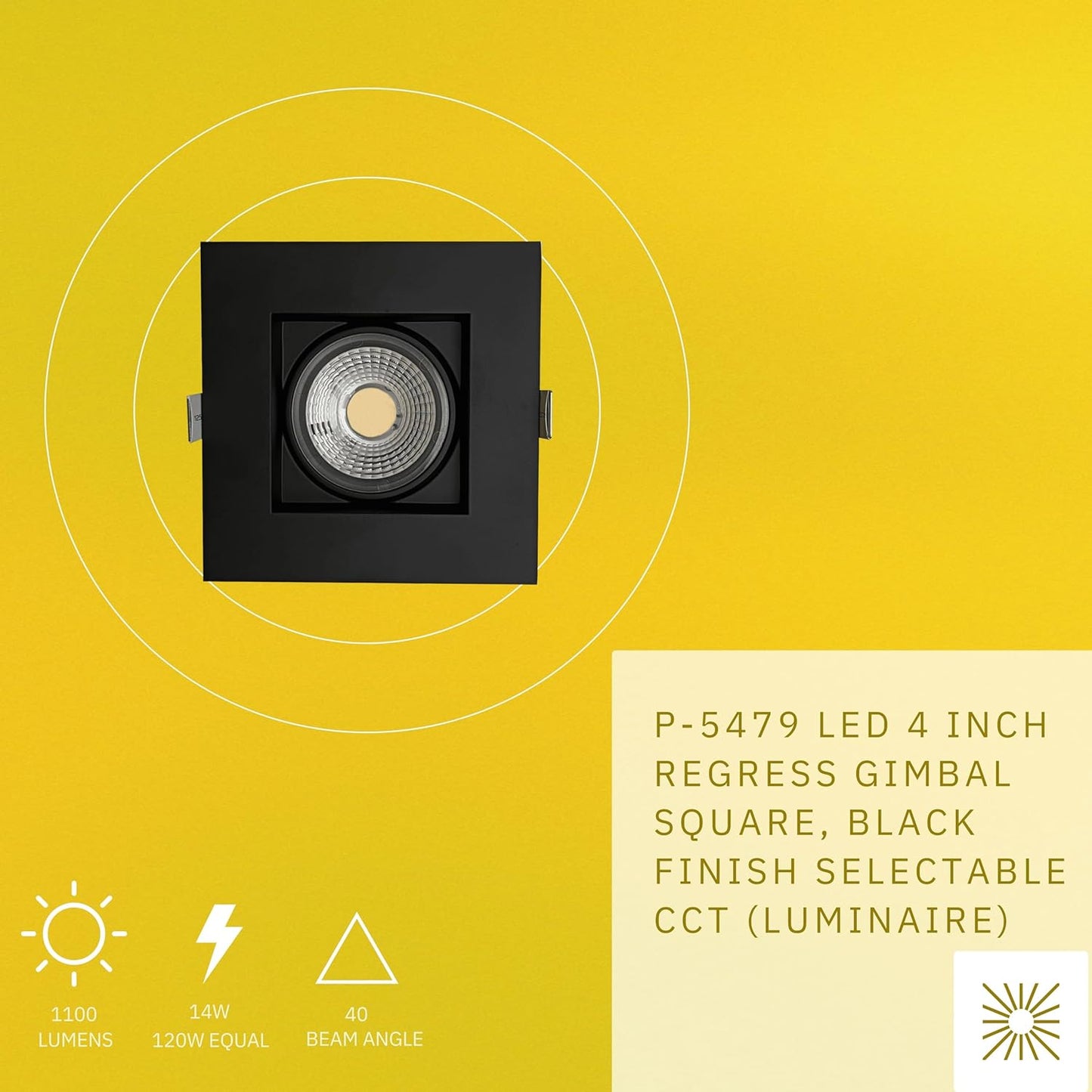 P-5479 4 Inch Square Black 14W 1100 Lumens 5CCT Gimbal Light