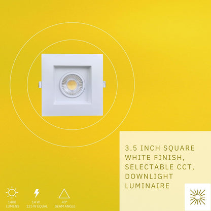 P-6394 3.5 Inch Regress Gimbal Square White 14W=125W, 1400 Lumens 5CCT Recessed Light