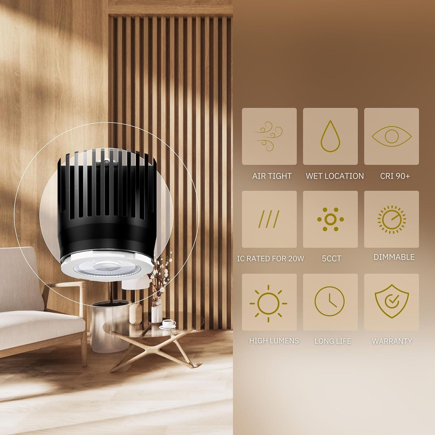 P-6483 4 Inch Square, Bronze Finish 32 Watts, 3000 Lumens 5CCT Recessed Light