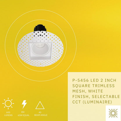 P-5456 2 Inch Trimless Mash Square White 8W 600 Lumens 5CCT Recessed Light