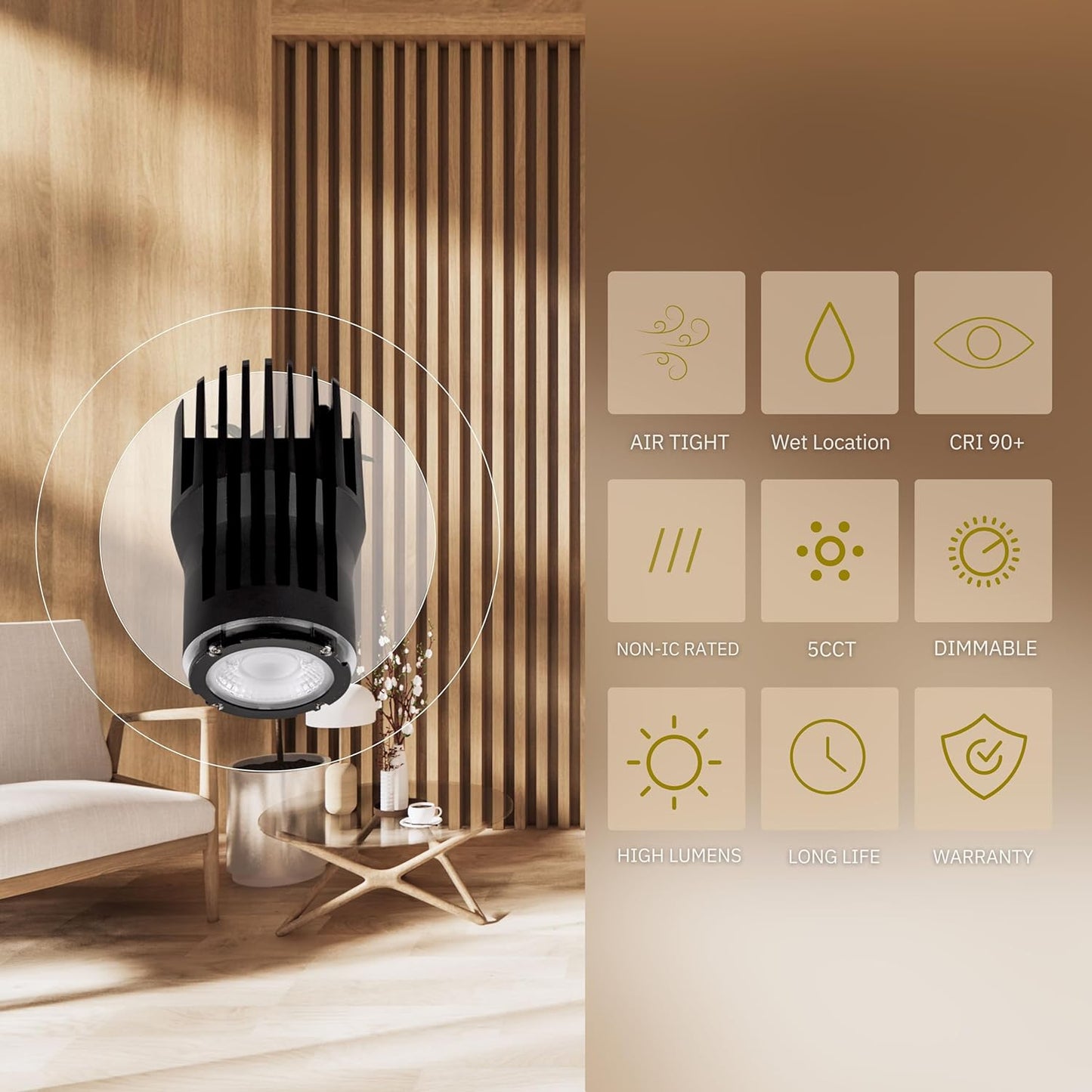 P-6033 3 Inch Wall Wash White Round 24W 1800 Lumens 5CCT Recessed Light