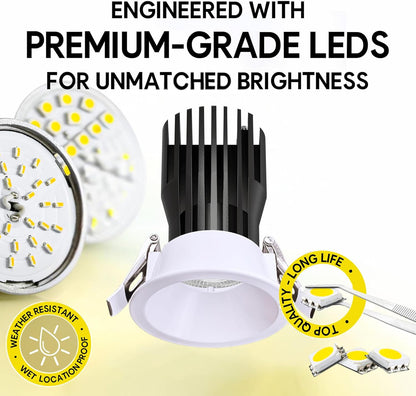 P-6960 3 inch Round White Narrow Trim HO Downlight Luminaire 15W=175W, 1400 Lumens, 5CCT