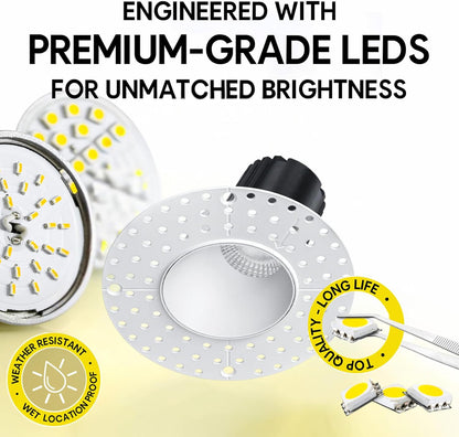 P-7498 3 inch Trimless Round Wall-Wash White, 9W, 850 Lumens, 5CCT Recessed Light