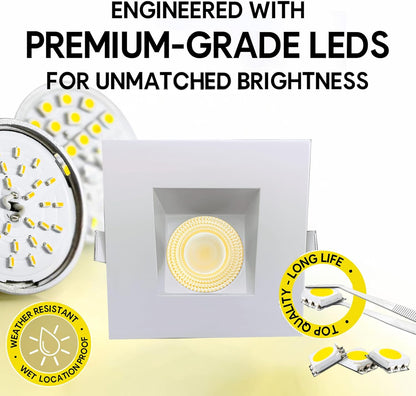 P-7138 3.5 inch Square Wall-Wash White 15-9W, 1400-900 Lumens 5CCT Recessed Light