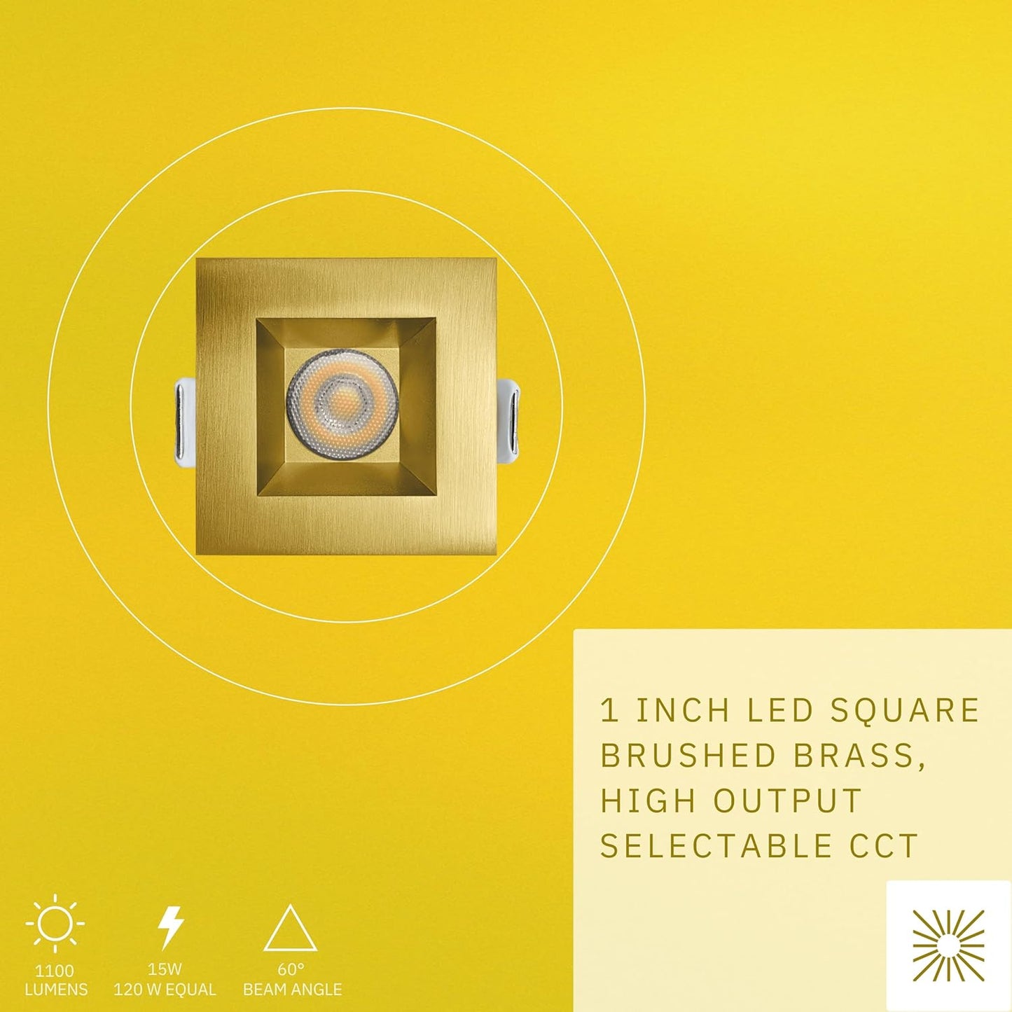 P-6526 1 Inch Square Brushed Brass Smooth High-Output, 15 Watts, 1100 Lumens 5CCT Recessed Light
