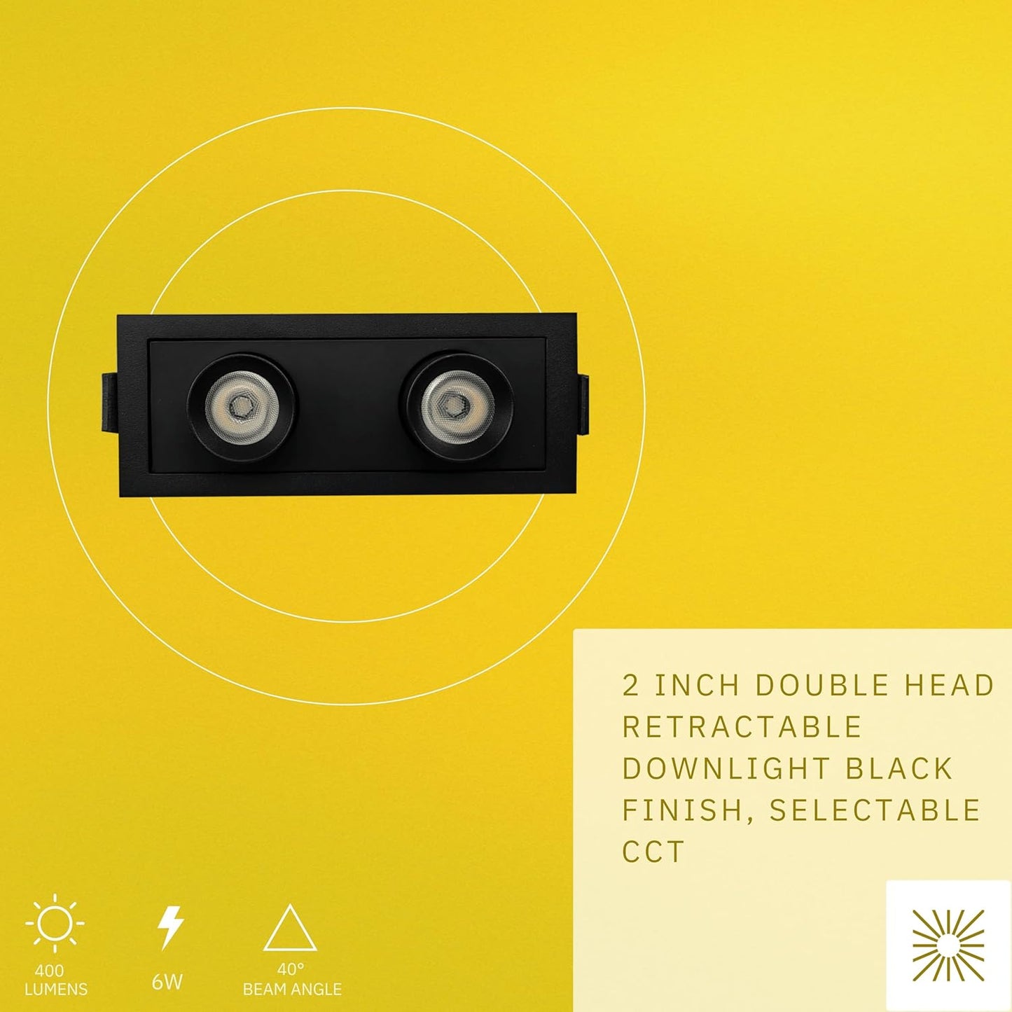 P-6637 2 Inch 2 Head Retractable, Black Finish 6 Watts, 400 Lumens 5CCT Recessed Light