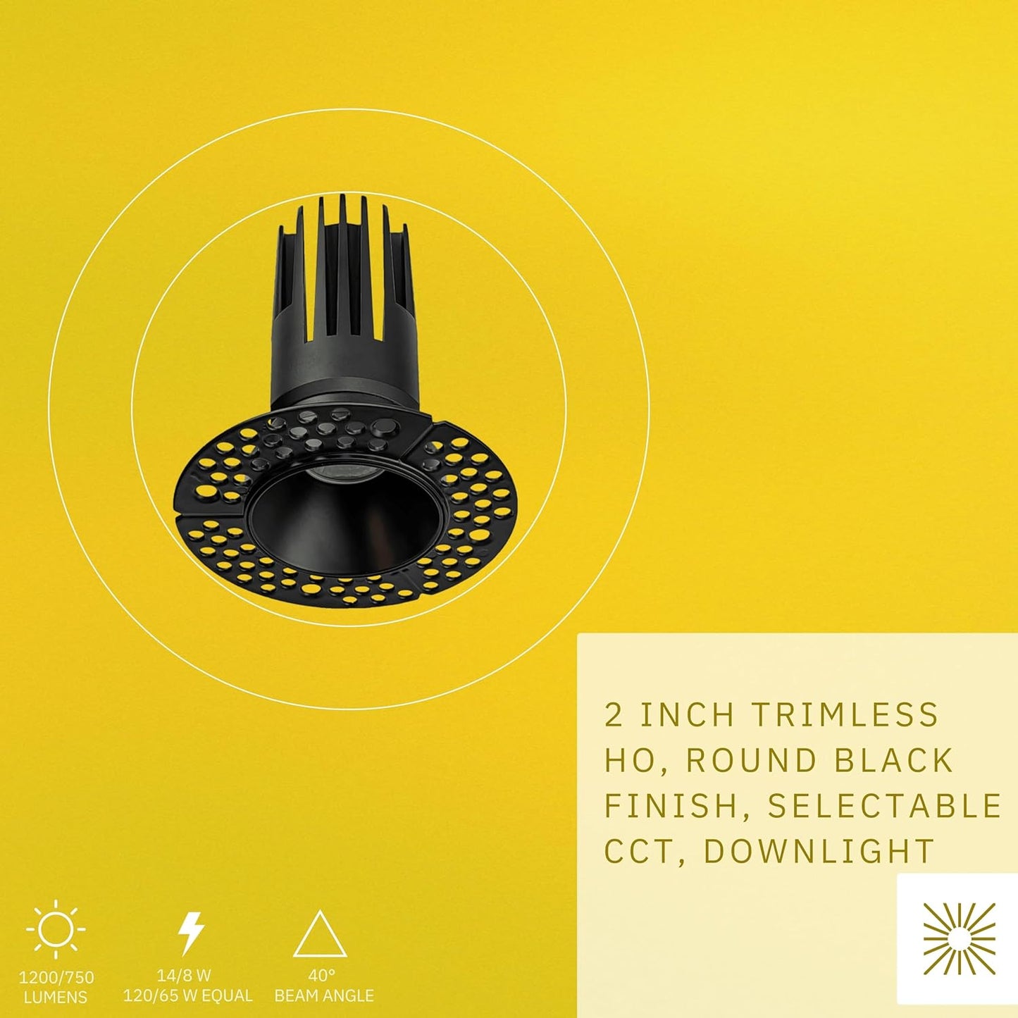 P-6381 2 Inch Trimless Round Black 14W-8W 1200-750 Lumens 5CCT Recessed Light