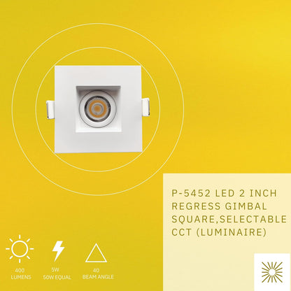 P-5452 2 Inch Square White 5W 400 Lumens 5CCT Gimbal Light