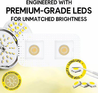 P-7470 4 inch Trimless 2 Head Square White HO, 40/64W, 4000/6000 Lumens, 5CCT Recessed Light