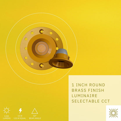 P-6574 1 Inch Round, Brass Finish 15 Watts, 1200 Lumens 5CCT Recessed Light