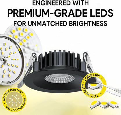 P-7545 3 inch Round Black Ultra-Shallow Trim, 8W, 800 Lumens, 5CCT Recessed Light