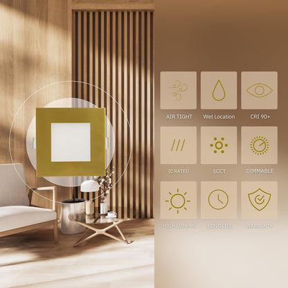 P-6229 6 Inch Square Brushed Brass 18W 1600 Lumens 5CCT Slim Light