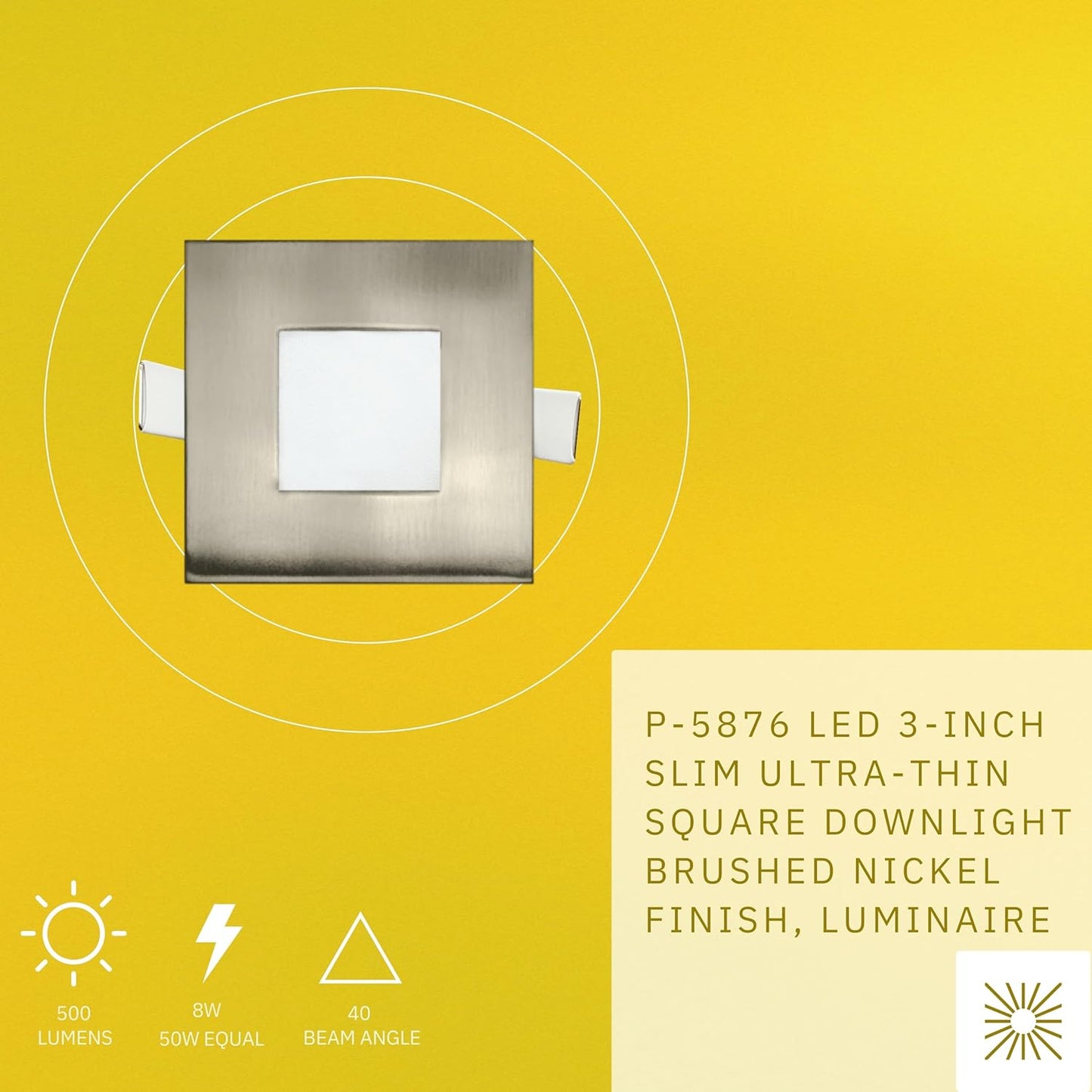 P-5876 3 Inch Square Brushed Nickel 8W 500 Lumens 5CCT Slim Ultra-Thin Light