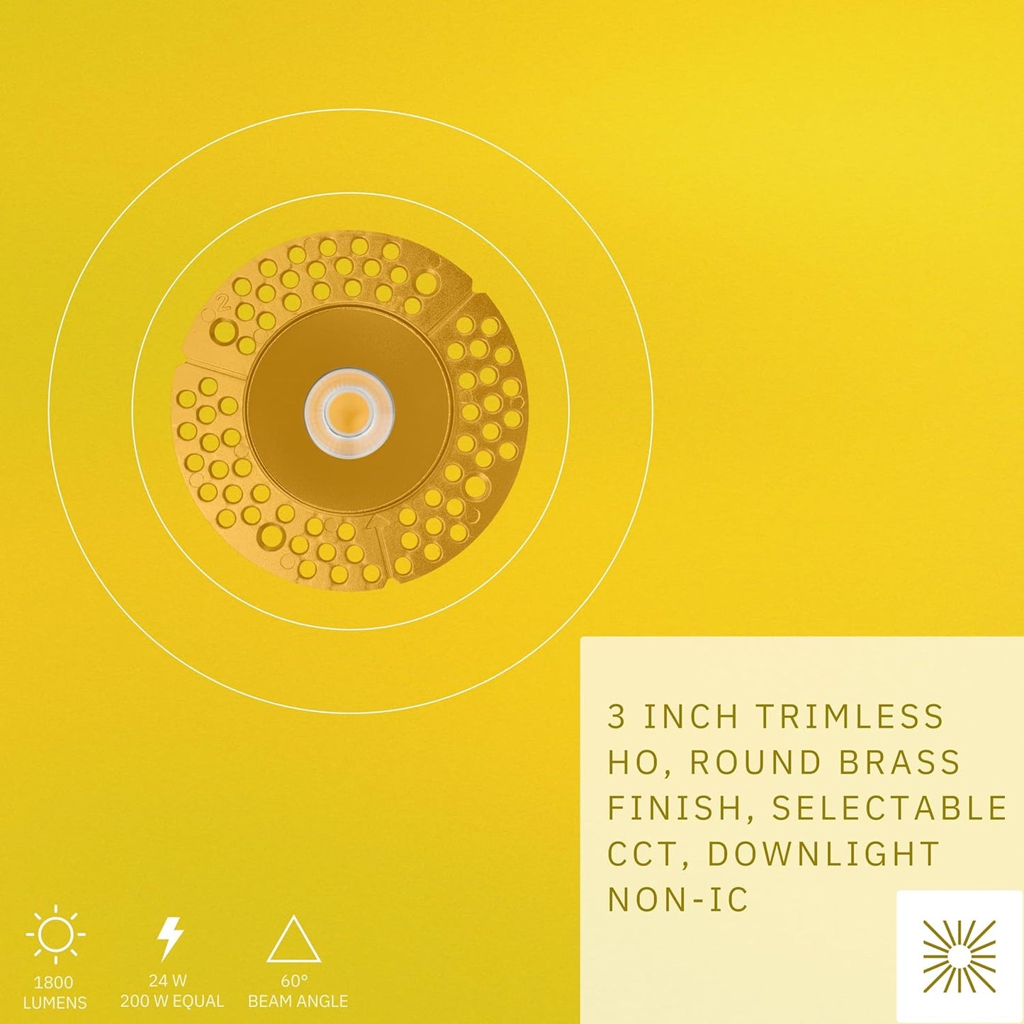 P-6427 3 Inch Trimless Round, Brass Finish 24 Watts, 1800 Lumens 5CCT Recessed Light