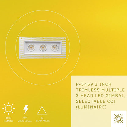 P-5459 3 Inch Trimless 3 Head White 23W 1800 Lumens 5CCT Gimbal Light