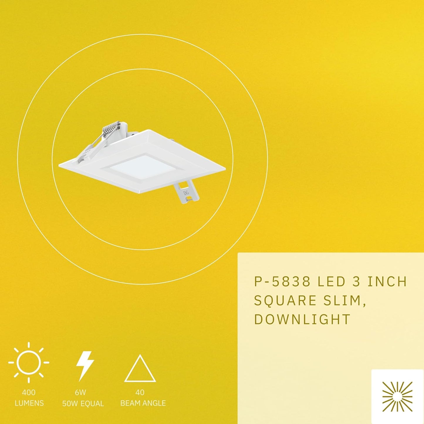 P-5838 3 Inch Square White 6W 400 Lumens Super White 5000k Slim Light