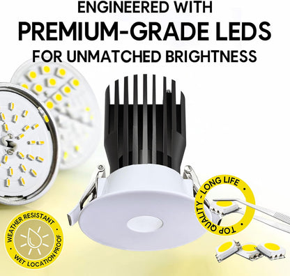 P-6956 3 inch Round White Pinhole Trim HO Downlight Luminaire 15W=175W, 1400 Lumens, 5CCT