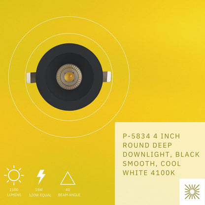 P-5834 4 InchRound Deep Black 15W 1100 Lumen Cool White 41k Recessed Light