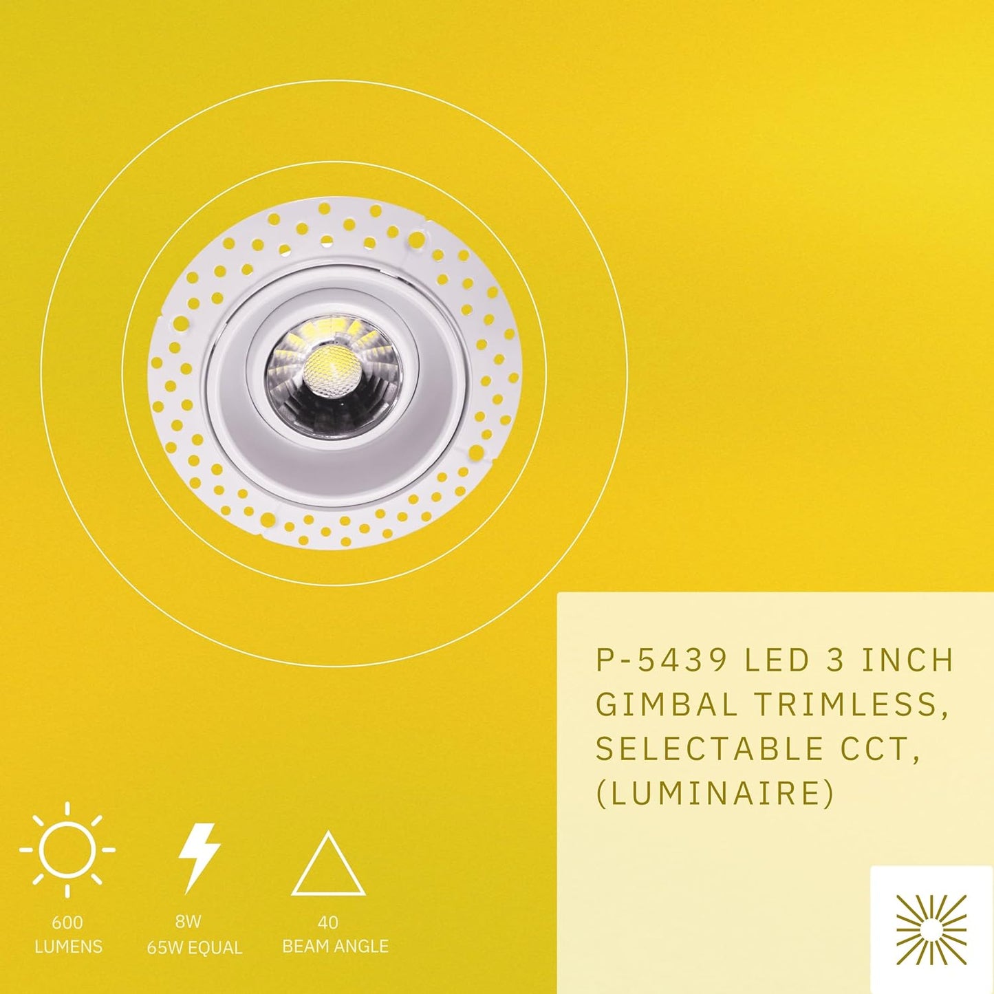 P-5439 3 Inch Trimless Round White 8W 600 Lumens 5CCT Gimbal Light