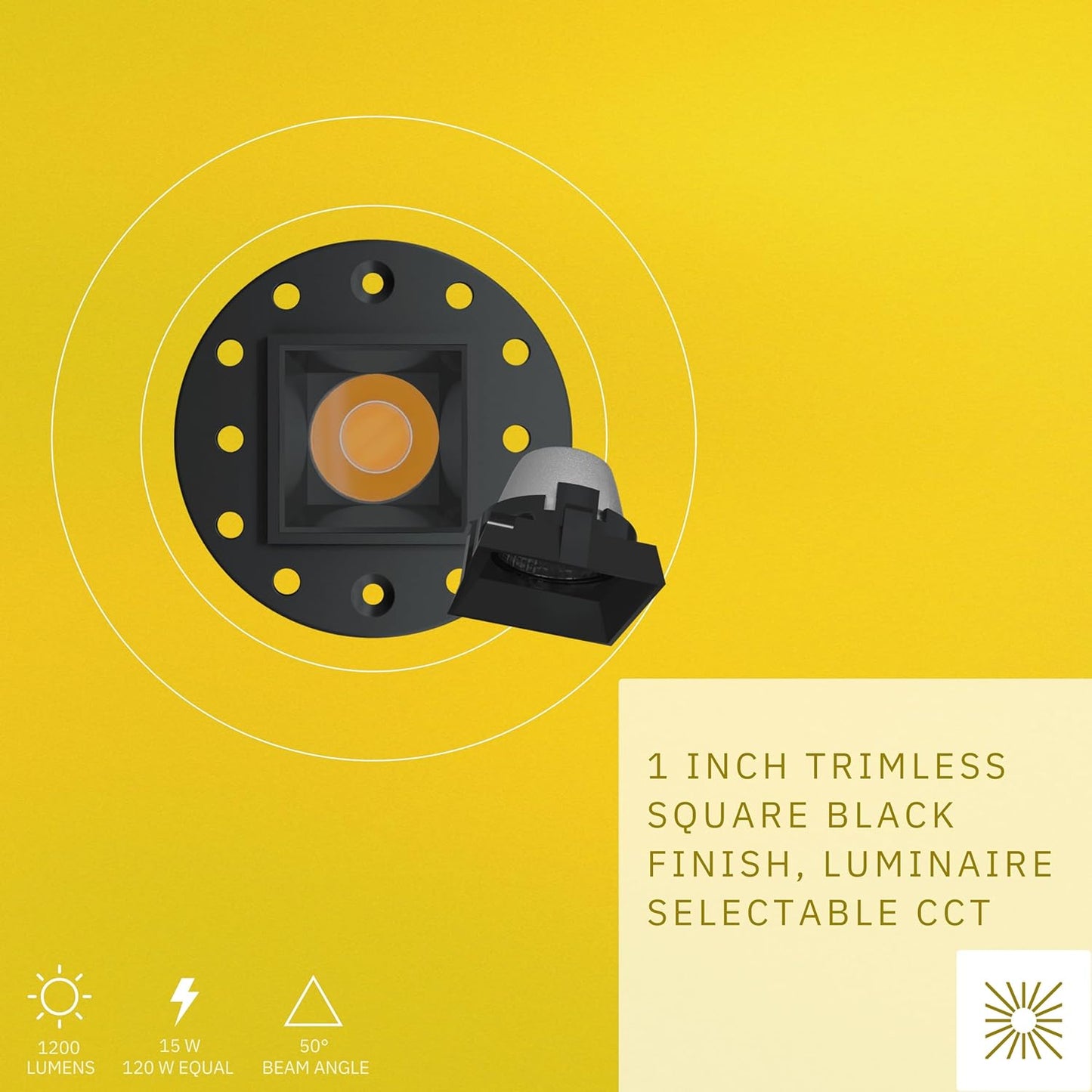 P-6566 1 Inch Trimless Square, Black Finish 15 Watts, 1200 Lumens 5CCT Recessed Light