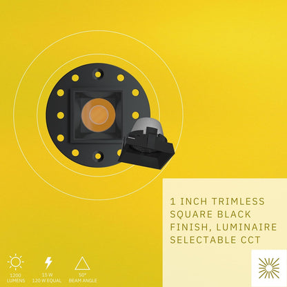 P-6566 1 Inch Trimless Square, Black Finish 15 Watts, 1200 Lumens 5CCT Recessed Light