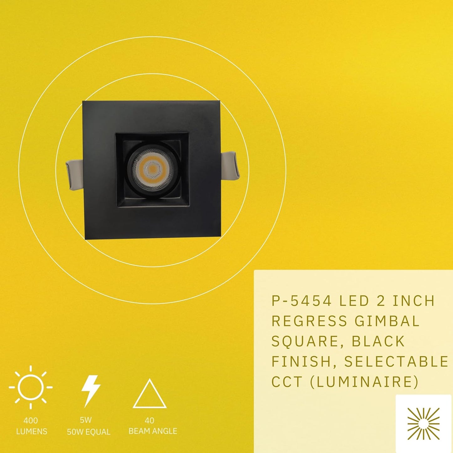 P-5454 2 Inch Square Black 5W 400 Lumens 5CCT Gimbal Light