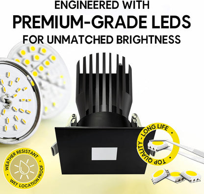 P-6959 3 inch Square Black Pinhole Trim HO Downlight Luminaire 15W=175W, 1400 Lumens, 5CCT