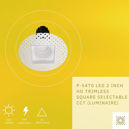 P-5470 2 Inch Trimless Mash Square White 14W 1000 Lumens 5CCT Recessed Light