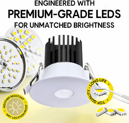 P-6948 3 inch Round White Pinhole Trim Downlight Luminaire 9W=75W, 850 Lumens, 5CCT