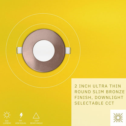 P-6620 2 Inch Slim Ultra-Thin Round, Bronze Finish 5 Watts, 300 Lumens 5CCT Recessed Light