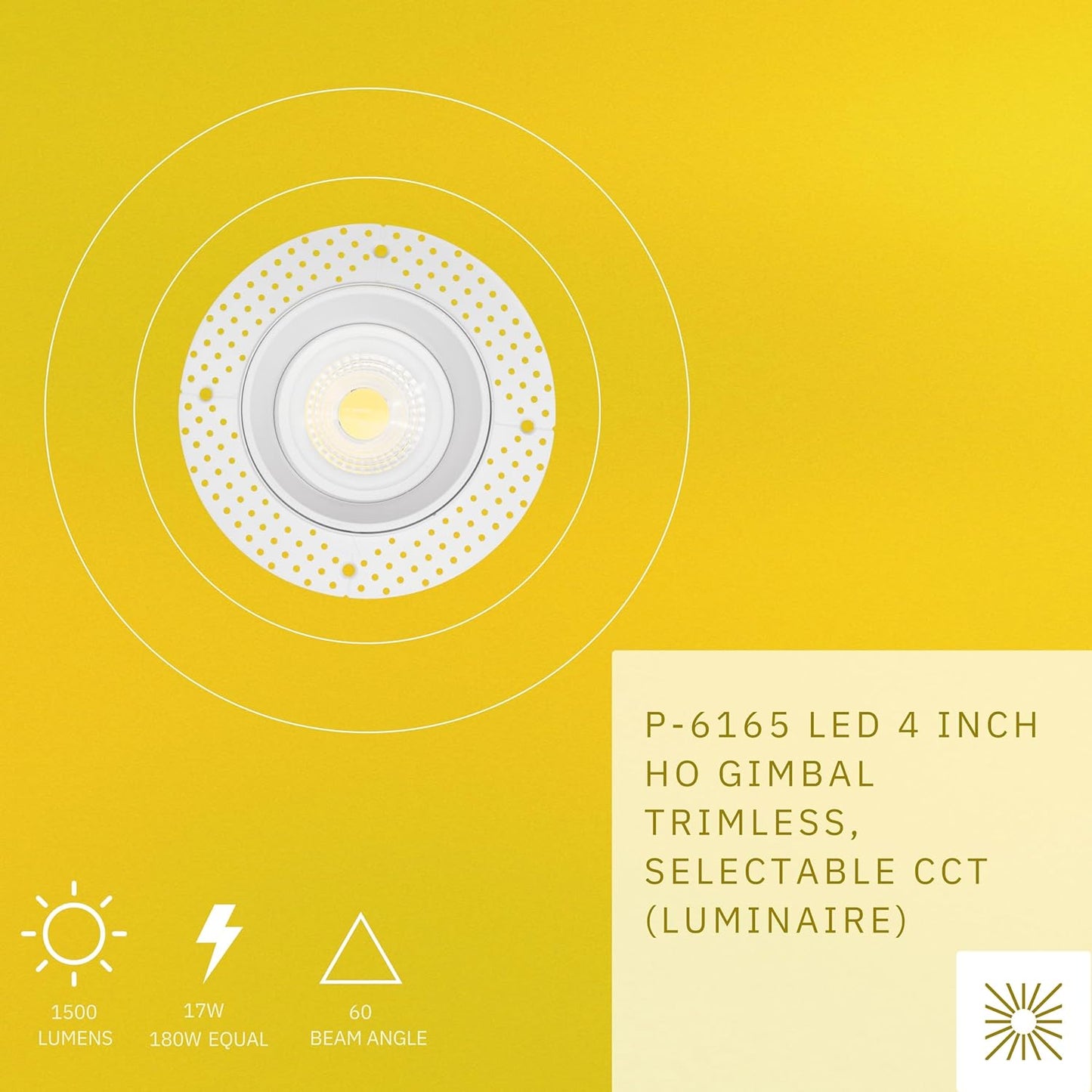 P-6165 4 Inch Trimless White Round 17W 1500 Lumens 5CCT Gimbal Light