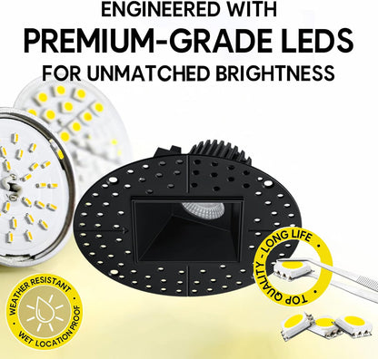 P-7554 3 inch Trimless Square Wall-Wash Black, 8W, 800 Lumens, 5CCT Recessed Light