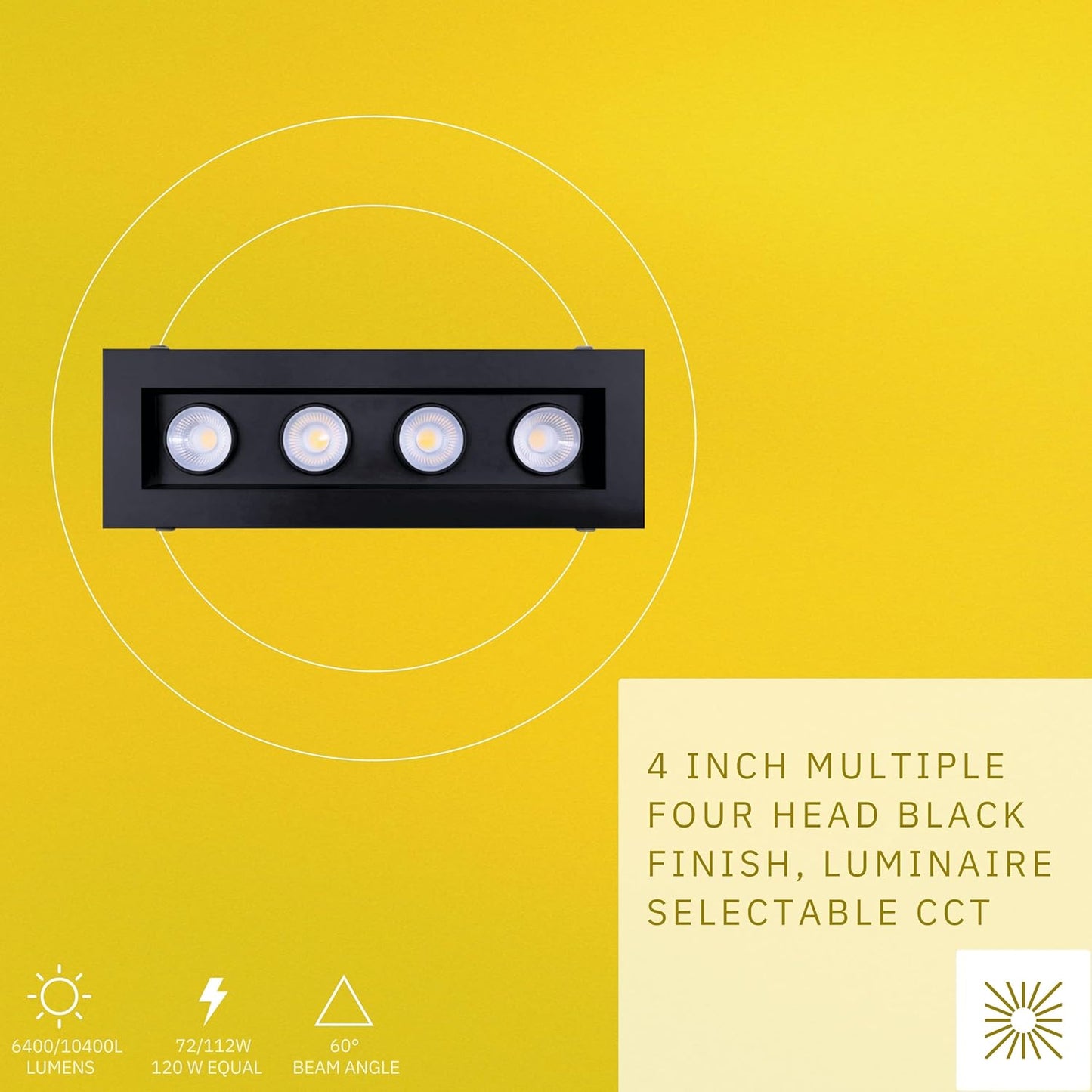 P-6617 4 Inch 4 Head Multiple Gimbal, Black Finish 72 Watts, 6400 Lumens 5CCT Recessed Light