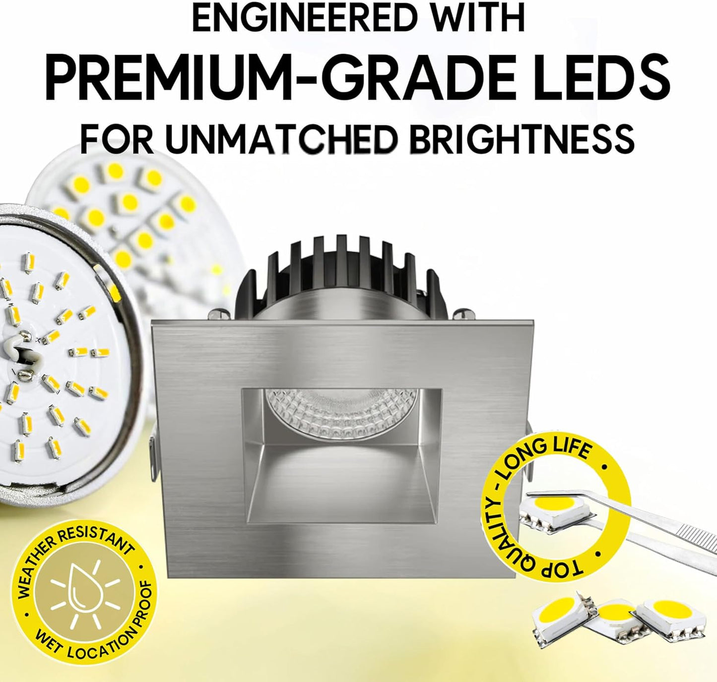 P-7530 3 inch Square Brushed Nickel, 8W, 800 Lumens, 5CCT Recessed Light