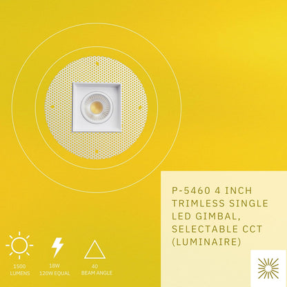 P-5460 4 Inch Trimless Square Single White 14W 1100 Lumens 5CCT Gimbal Light