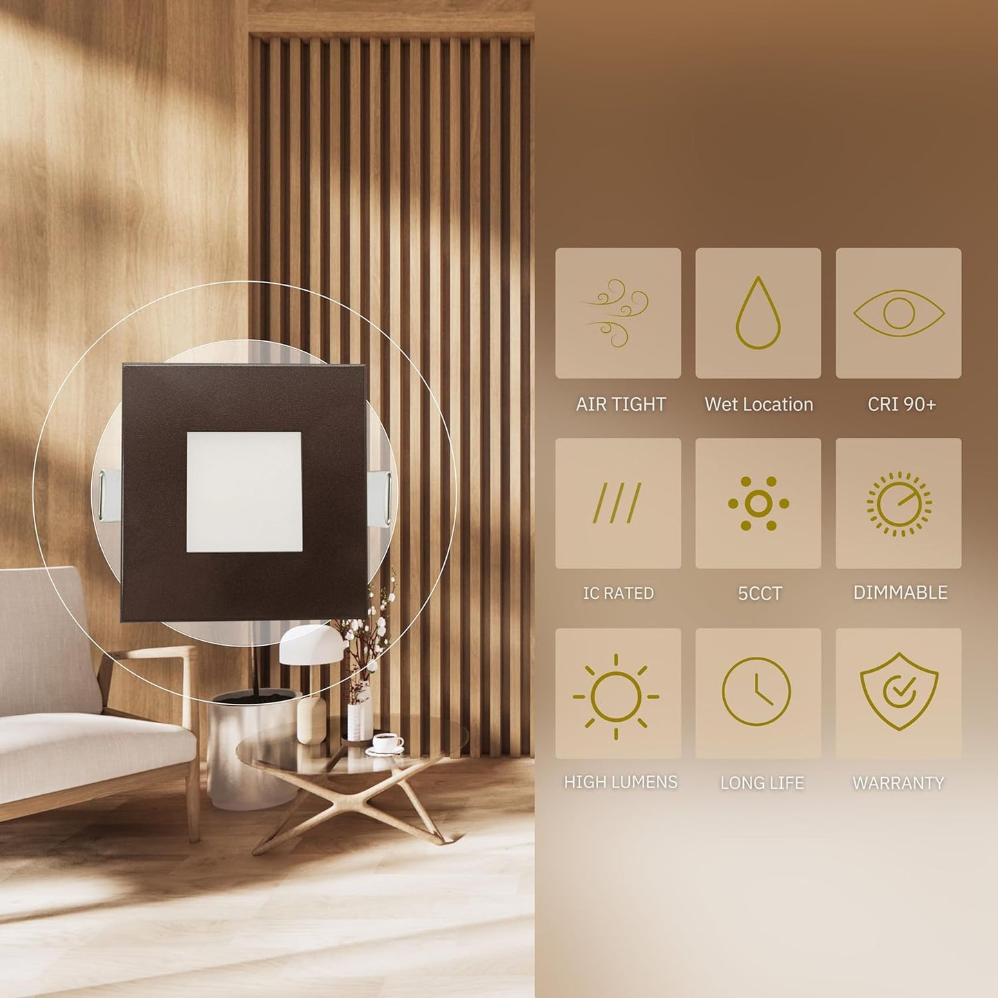 P-6216 3 Inch Square Bronze 8W 550 Lumens 5CCT Slim Light