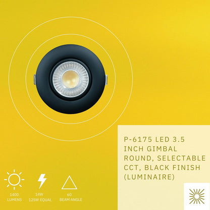 P-6175 3.5 Inch Round Black 14W 1400 Lumens 5CCT Gimbal Light