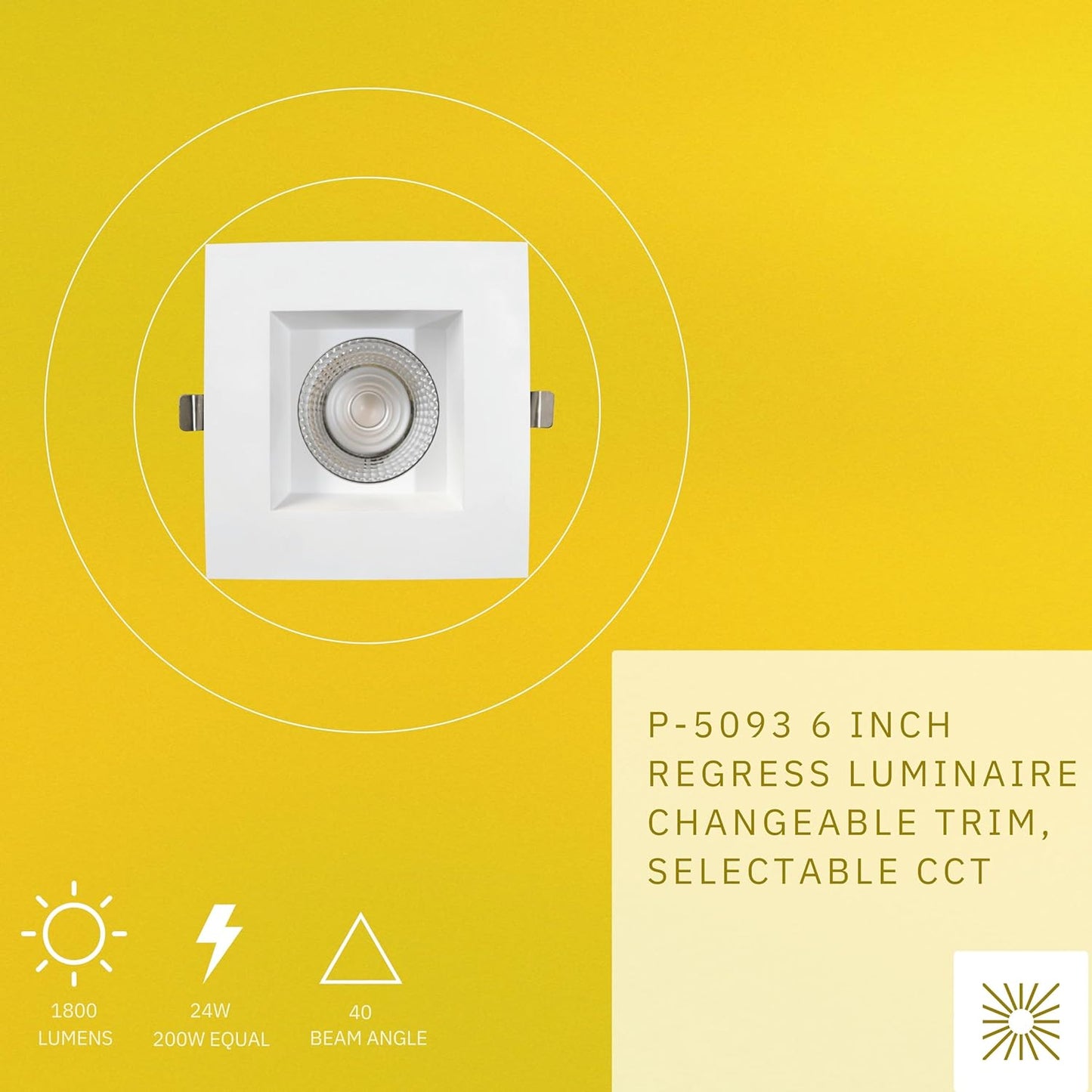P-5093 6 Inch LED Square White 24W 1800 Lumens 5CCT Recessed Light