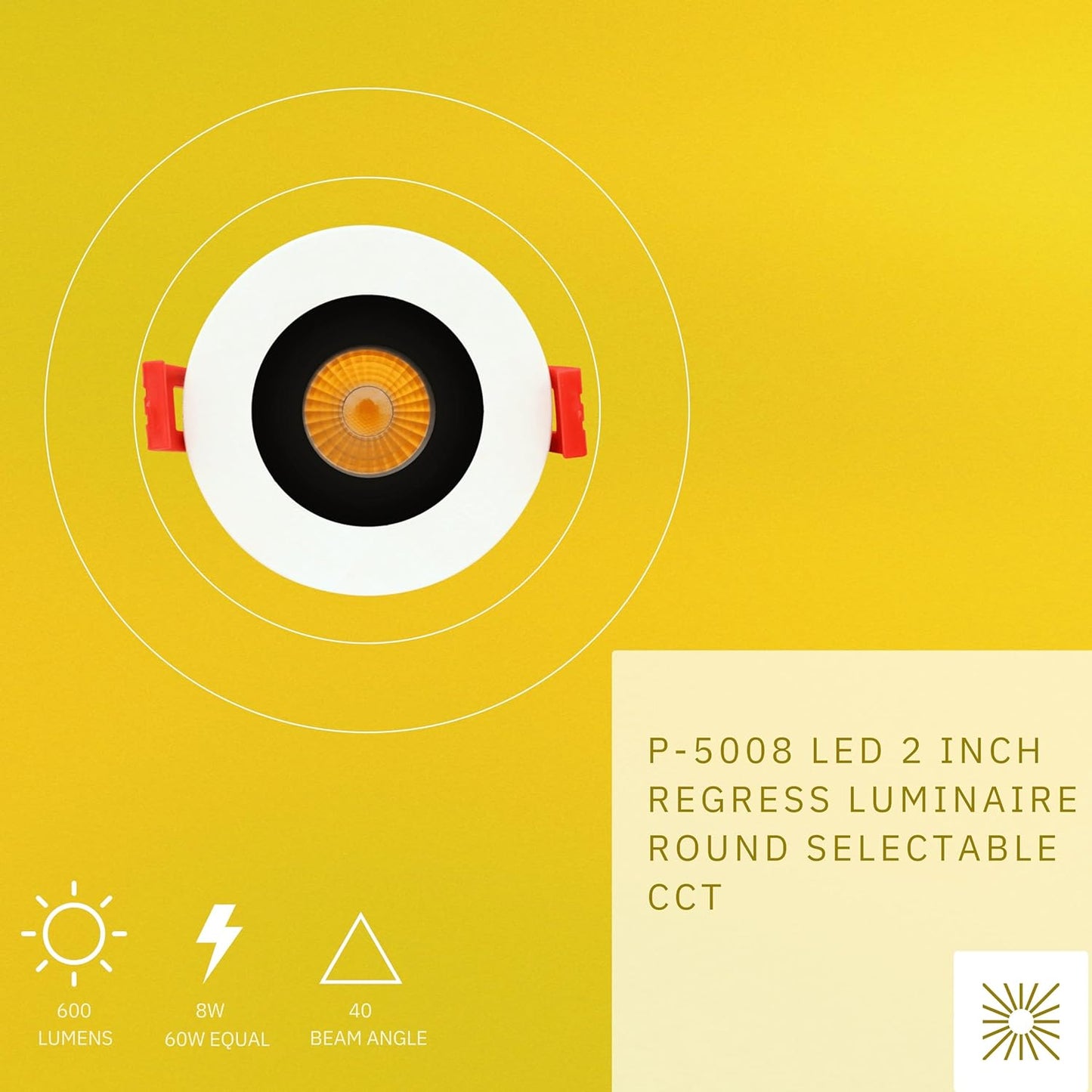 P-5008 2 Inch Round 2-Tone 8W 600 Lumens Warm White 3K Recessed Light