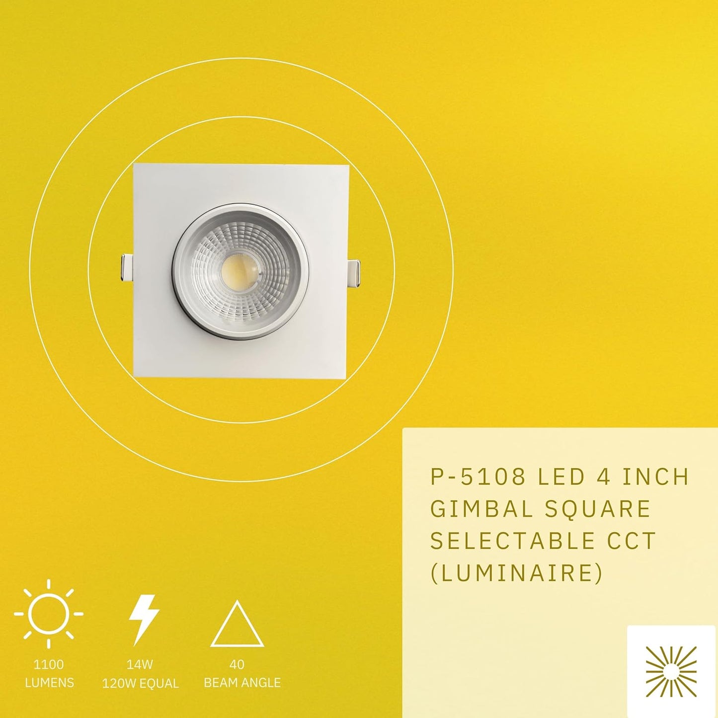 P-5108 4 Inch Square White 14W 1100 Lumens 5CCT Gimbal Light