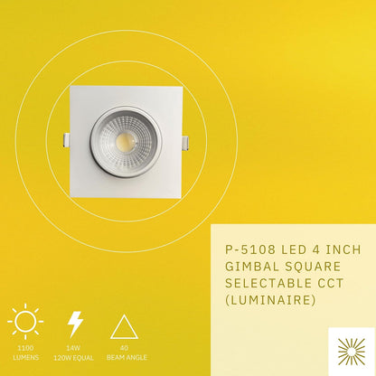 P-5108 4 Inch Square White 14W 1100 Lumens 5CCT Gimbal Light