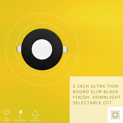 P-6618 2 Inch Slim Ultra-Thin Round, Black Finish 5 Watts, 300 Lumens 5CCT Recessed Light