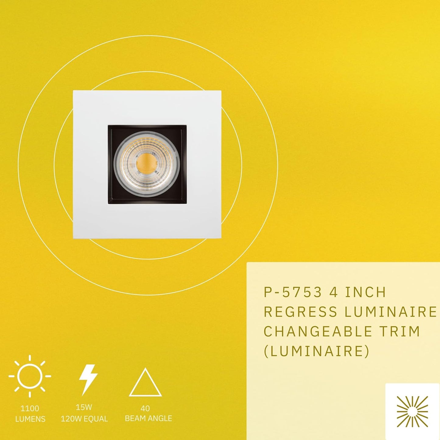 P-5753 4 Inch Square 2-Tone Smooth 15W 1100 Lumens Soft White 27k Recessed Light