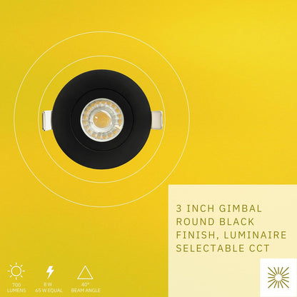 P-6540 3 Inch Gimbal Round, Black Finish 8 Watts, 700 Lumens 5CCT Recessed Light