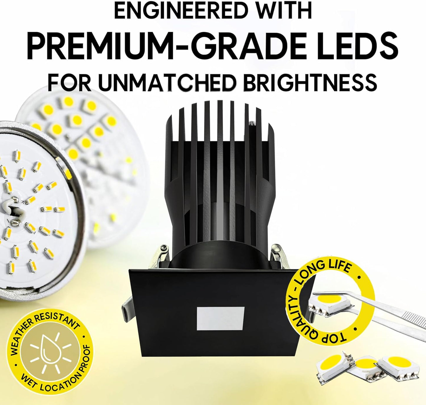 P-6967 3 inch Square Black Pinhole Trim HO Downlight Luminaire 24W=200W, 2100 Lumens, 5CCT