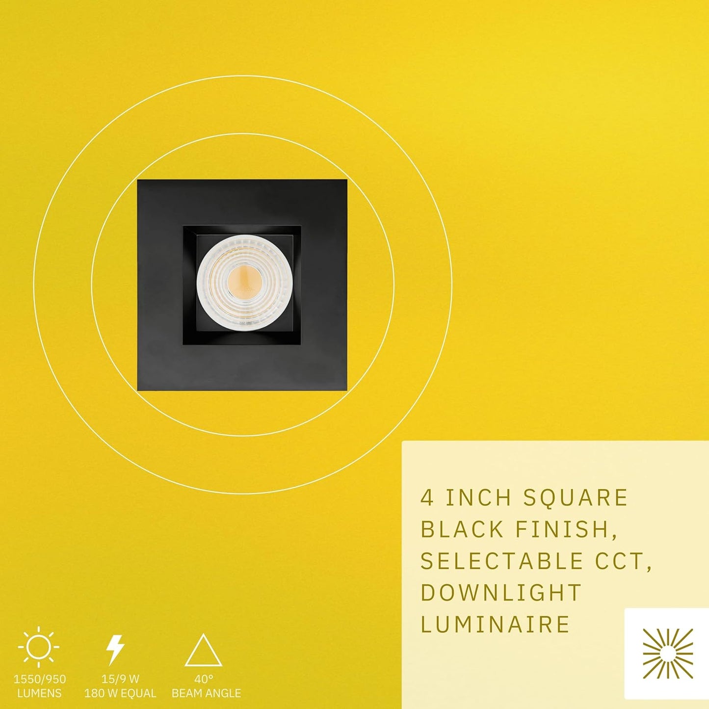 P-6454 4 Inch Square, Black Finish 15 Watts, 1550 Lumens 5CCT Recessed Light